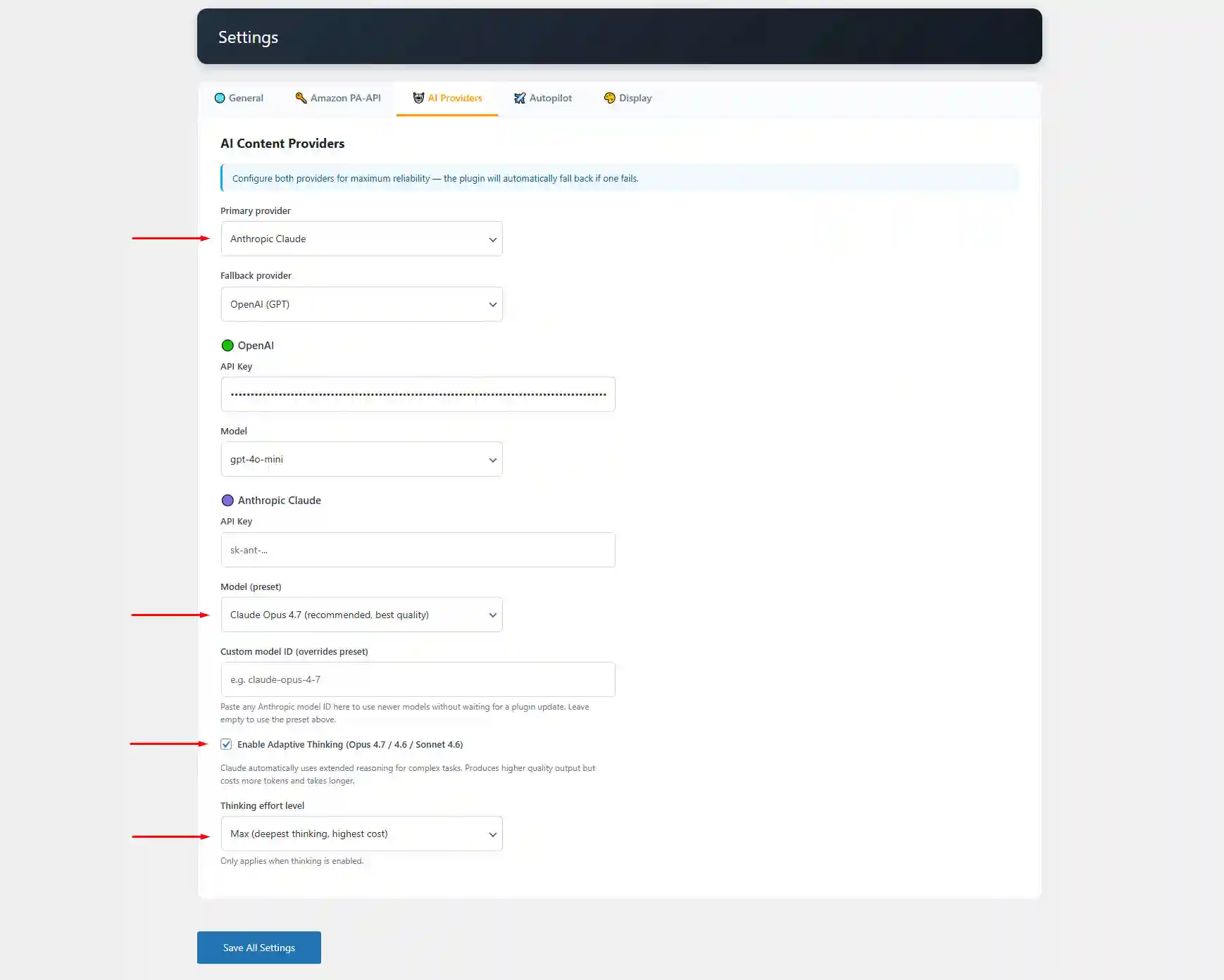 Claude Opus 4.7 model with adaptive thinking mode